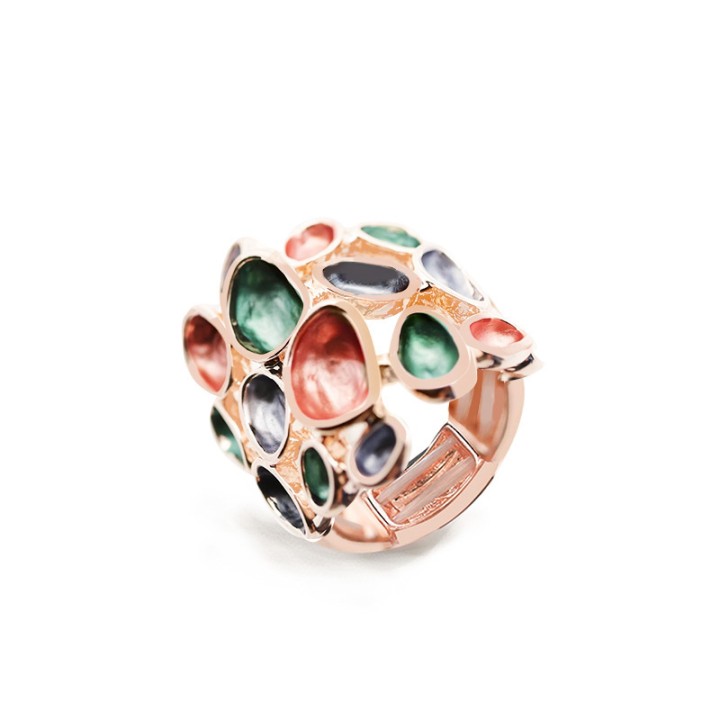 Anello Elastico con Bollicine Smaltate Irregolari Rosso