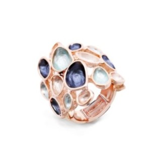 Anello Elastico con Bollicine Smaltate Irregolari Blu