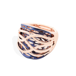 Anello Elastico Smaltato Traforato con Linee Incrociate Blu