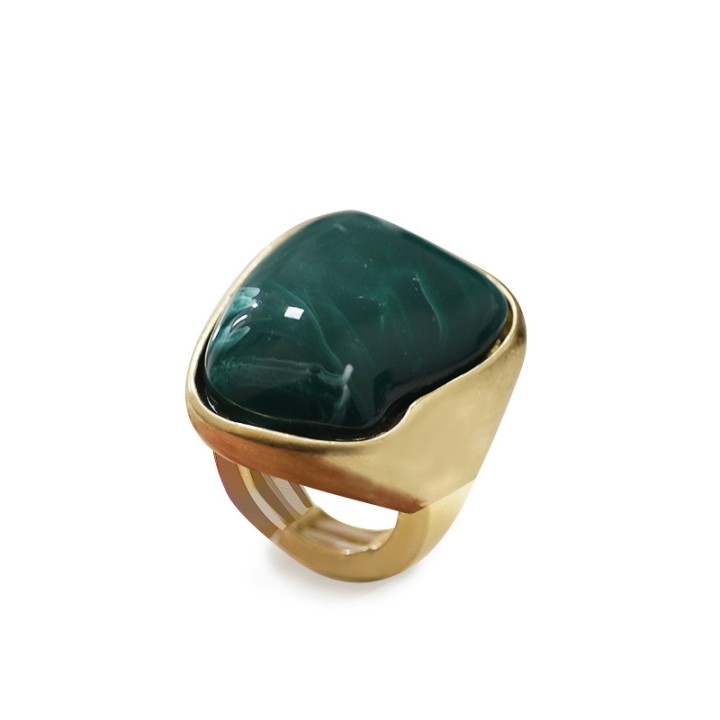 Grande Anello Elastico Irregolare In Resina  con Pietra Verde