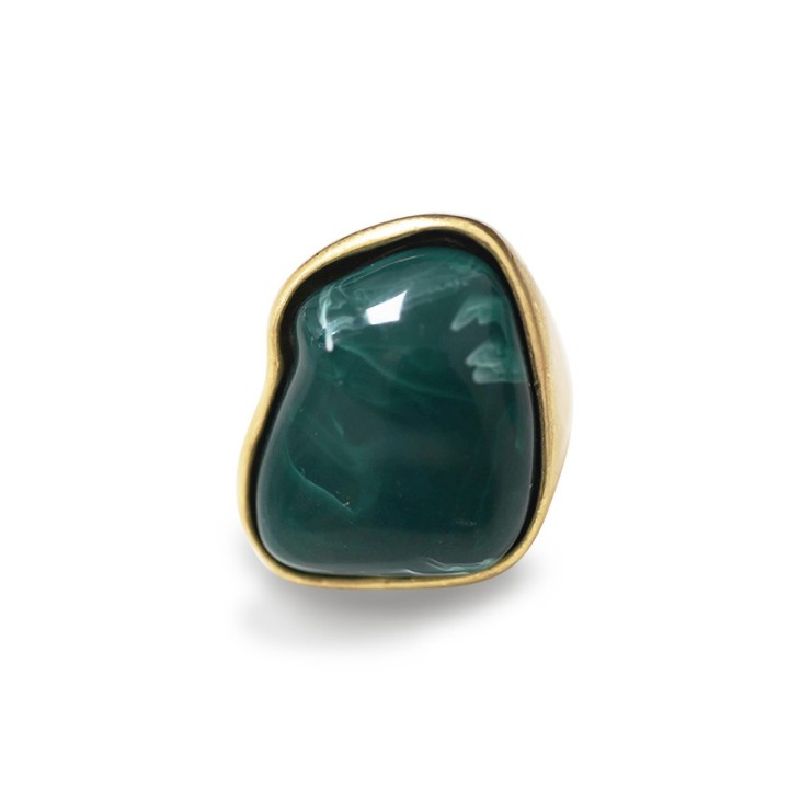Grande Anello Elastico Irregolare In Resina  con Pietra Verde