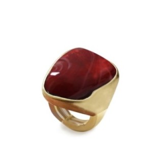 Grande Anello Elastico Irregolare In Resina  con Pietra Rosso