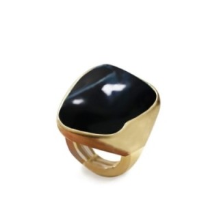 Grande Anello Elastico Irregolare In Resina  con Pietra Blu