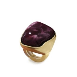 Grande Anello Elastico Irregolare In Resina  con Pietra Viola