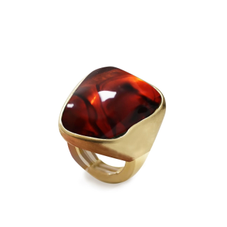 Grande Anello Elastico Irregolare In Resina  con Pietra Marrone