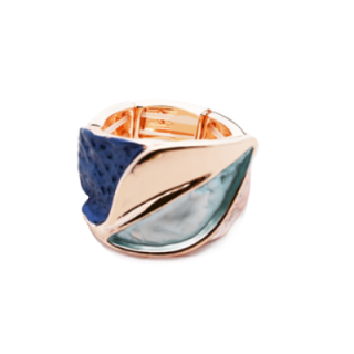 Anello Elastico Foglia Smaltata Blu