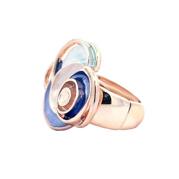 Anello Elastico Fiore Smalto Blu