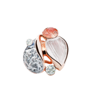 Anello Elastico Smaltato Grigio con Strass E Pietre