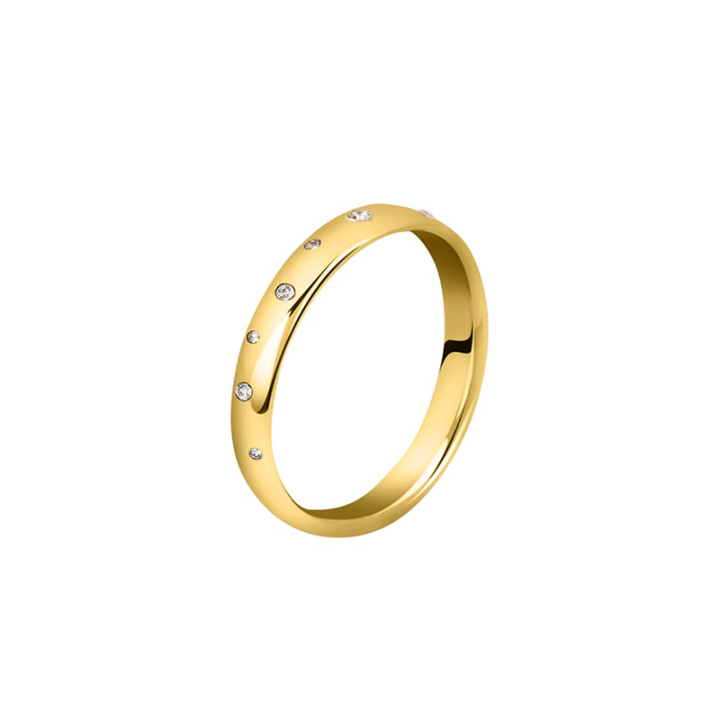 Fede Acciaio Placcato Oro Giallo con 7 Strass