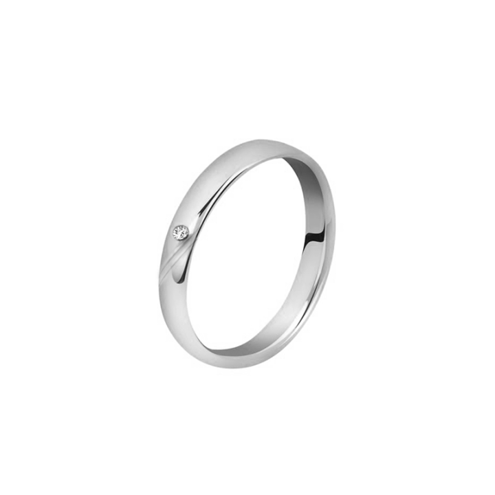 Fede Classica Acciaio Silver 316L con Strass Centrale E Sottile Scavo