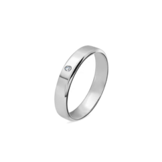 Fede Piatta Acciaio Silver con Strass Centrale