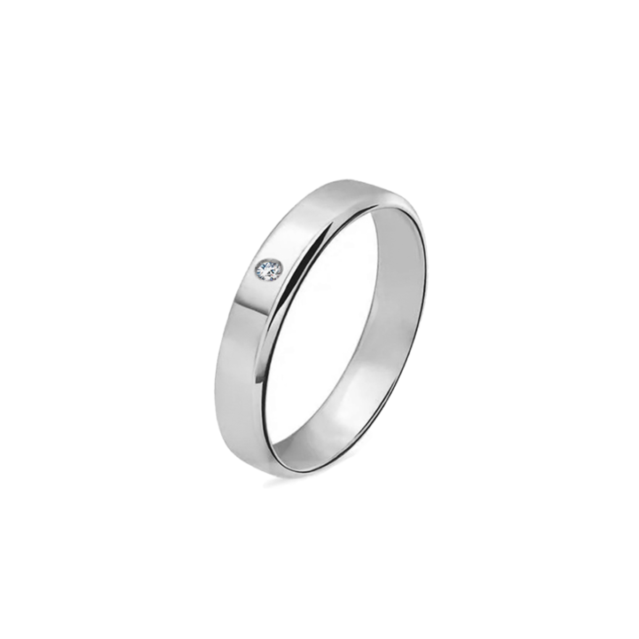 Fede Piatta Acciaio Silver con Strass Centrale