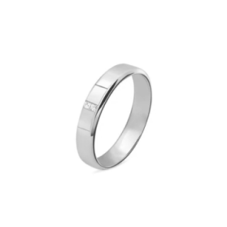 Fede Piatta Acciaio Silver 316L 2 Strass Quadrati Centrali e 2 Righe Scavo