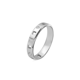 Fede Piatta Acciaio Silver 316L Traforo Quadrato con Strass