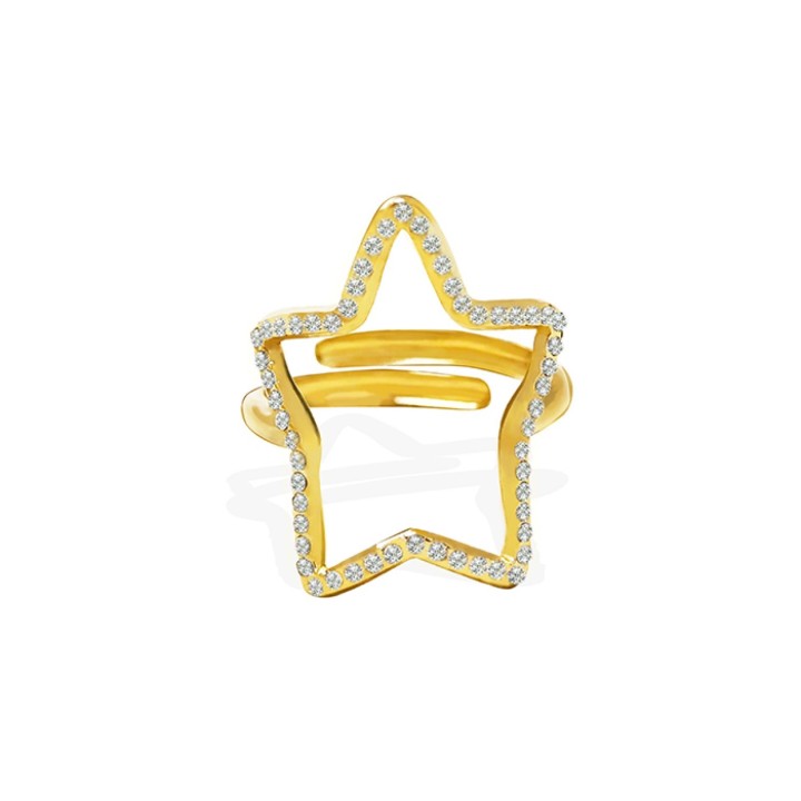 Anello Regolabile Stella Placcato Oro Giallo con Strass