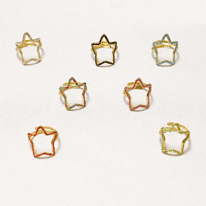 Anello Regolabile Stella Placcato Oro Giallo con Strass