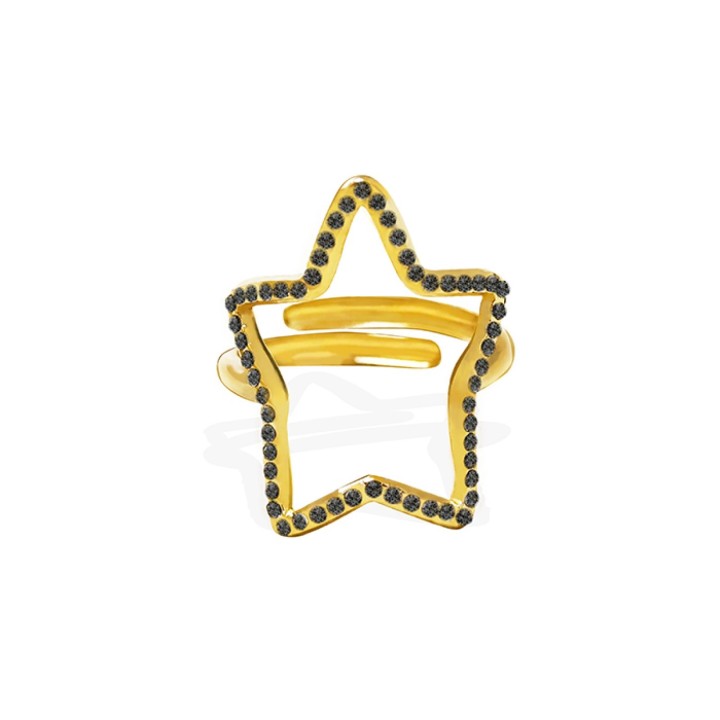 Anello Regolabile Stella Placcato Oro Giallo con Strass