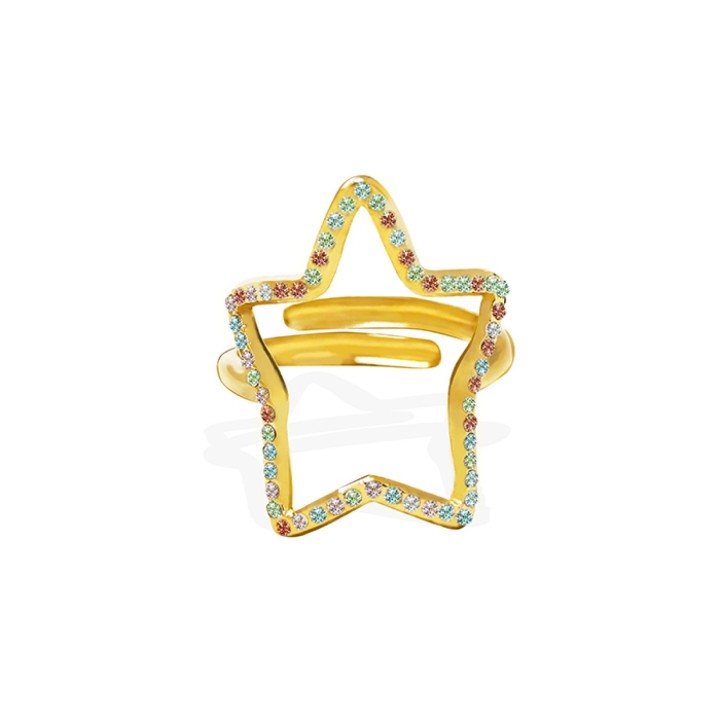 Anello Regolabile Stella Placcato Oro Giallo con Strass