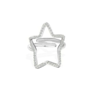 Anello Regolabile Stella Acciaio Silver 316L con Strass