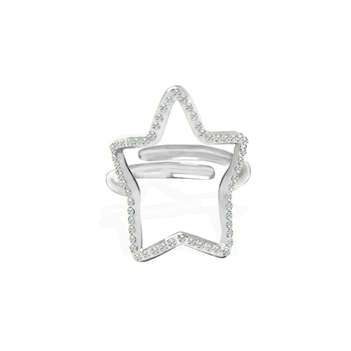 Anello Regolabile Stella Acciaio Silver 316L con Strass