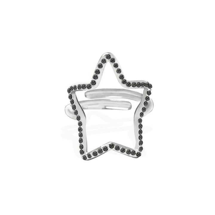 Anello Regolabile Stella Acciaio Silver 316L con Strass
