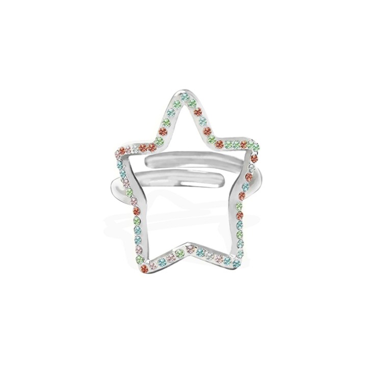 Anello Regolabile Stella Acciaio Silver 316L con Strass