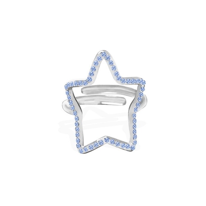 Anello Regolabile Stella Acciaio Silver 316L con Strass