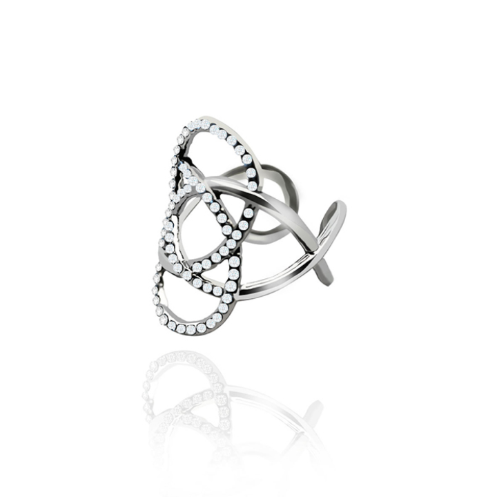 Anello Nodo Acciaio Silver 316L Traforato con Strass