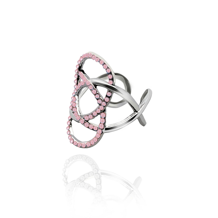 Anello Nodo Acciaio Silver 316L Traforato con Strass