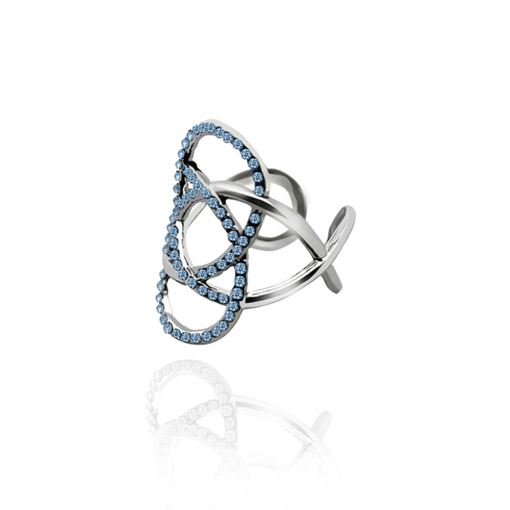 Anello Nodo Acciaio Silver 316L Traforato con Strass