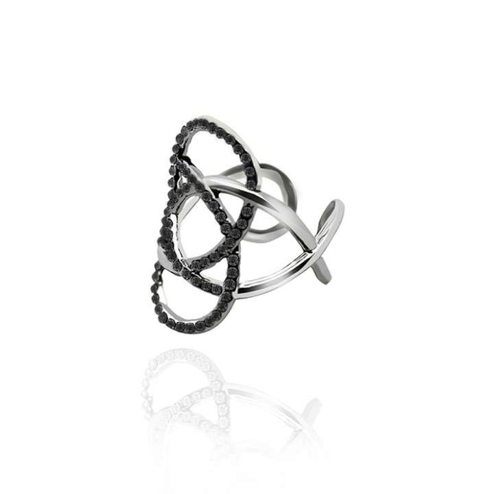 Anello Nodo Acciaio Silver 316L Traforato con Strass