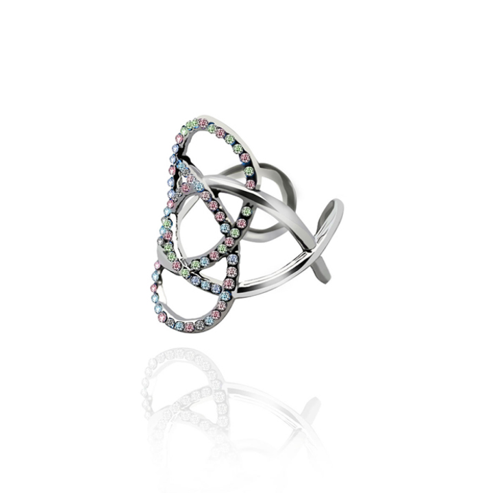 Anello Nodo Acciaio Silver 316L Traforato con Strass
