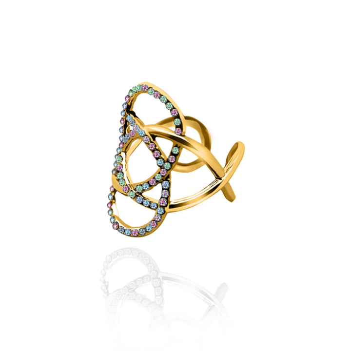Anello Nodo Placcato Oro Giallo Traforato con Strass