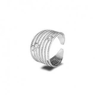 Anello Multilinea Acciaio Silver 316L con Strass Bianchi