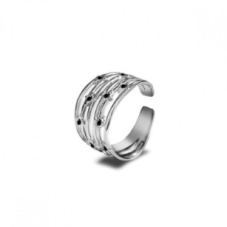 Anello Multilinea Acciaio Silver 316L con Zirconi Neri