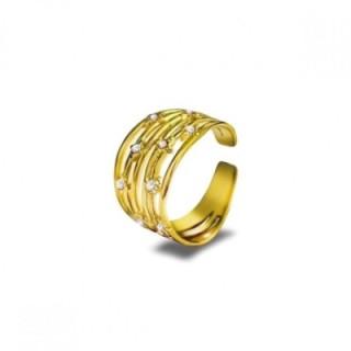 Anello Multilinea Placcato Oro Giallo con Zirconi Bianchi