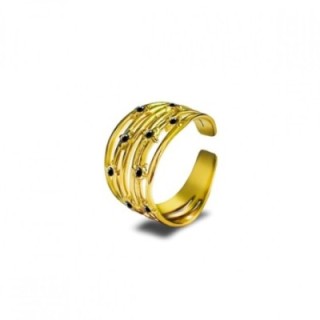 Anello Multilinea Placcato Oro Giallo con Zirconi Neri