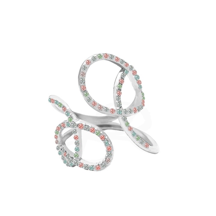 Anello Intrecciato Acciaio Silver 316L con Strass