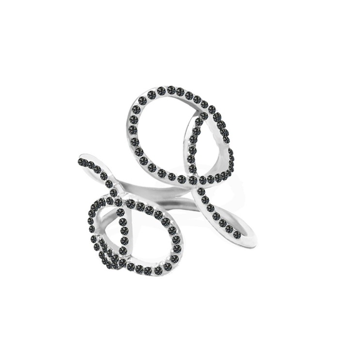 Anello Intrecciato Acciaio Silver 316L con Strass