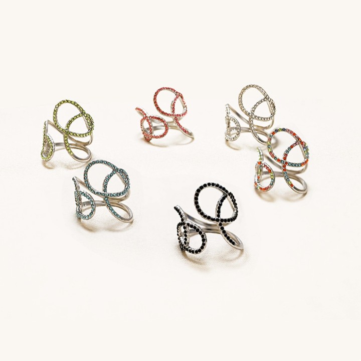 Anello Intrecciato Acciaio Silver 316L con Strass