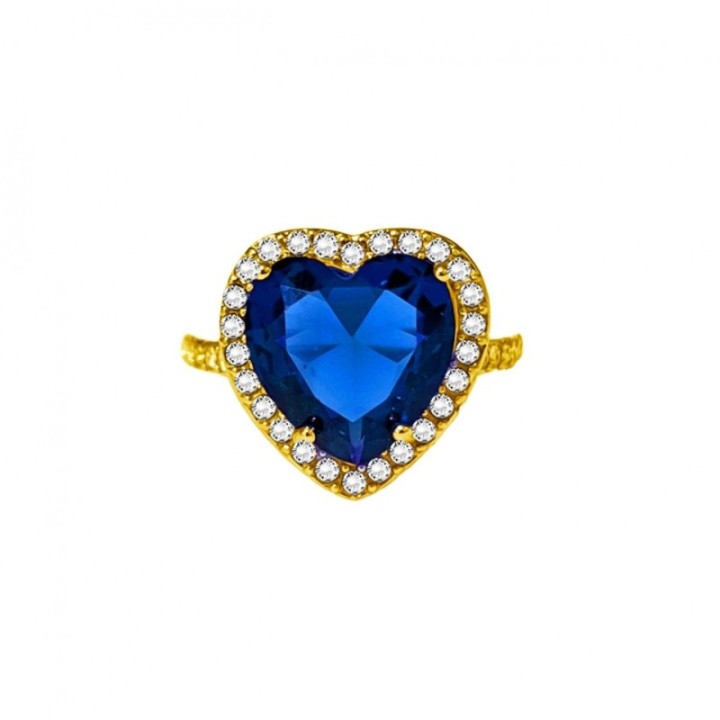 Anello Cuore Zircone Blu