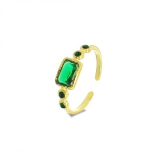 Anello Aperto Placcato Oro Giallo con Zircone Verde