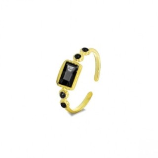 Anello Aperto Placcato Oro Giallo con Zircone Nero