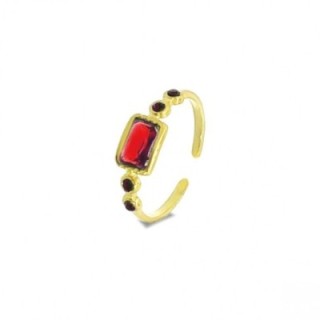 Anello Aperto Placcato Oro Giallo con Zircone Rosso