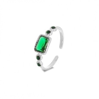 Anello Aperto Acciaio Silver 316L con Zircone Verde
