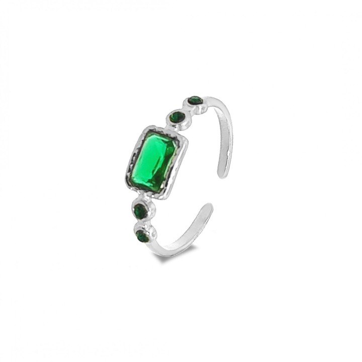 Anello Aperto Acciaio Silver 316L con Zircone Verde