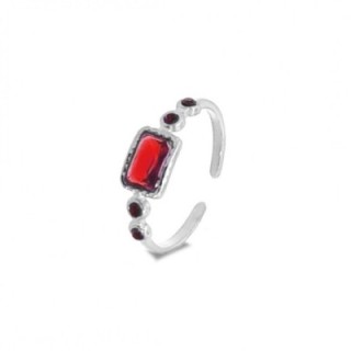 Anello Aperto Acciaio Silver 316L con Zircone Rosso
