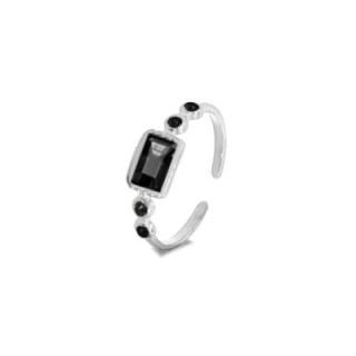 Anello Aperto Acciaio Silver 316L con Zircone Nero