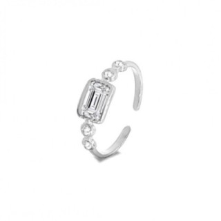 Anello Aperto Acciaio Silver 316L con Zircone Bianco