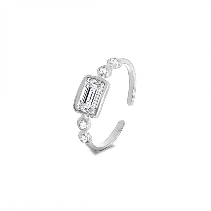 Anello Aperto Acciaio Silver 316L con Zircone Bianco
